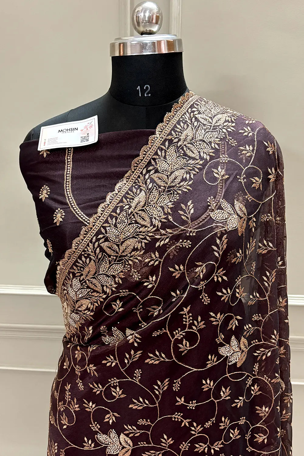 Wine Embordiery Siroski Work Silk Saree