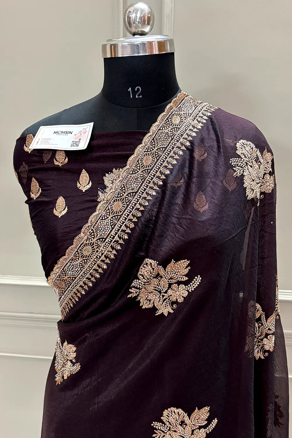 Wine Embordiery Siroski Work Silk Saree