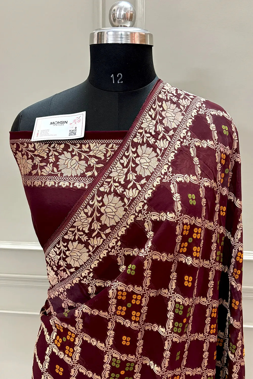 Wine Golden Zari Georgette Silk Banarasi Saree