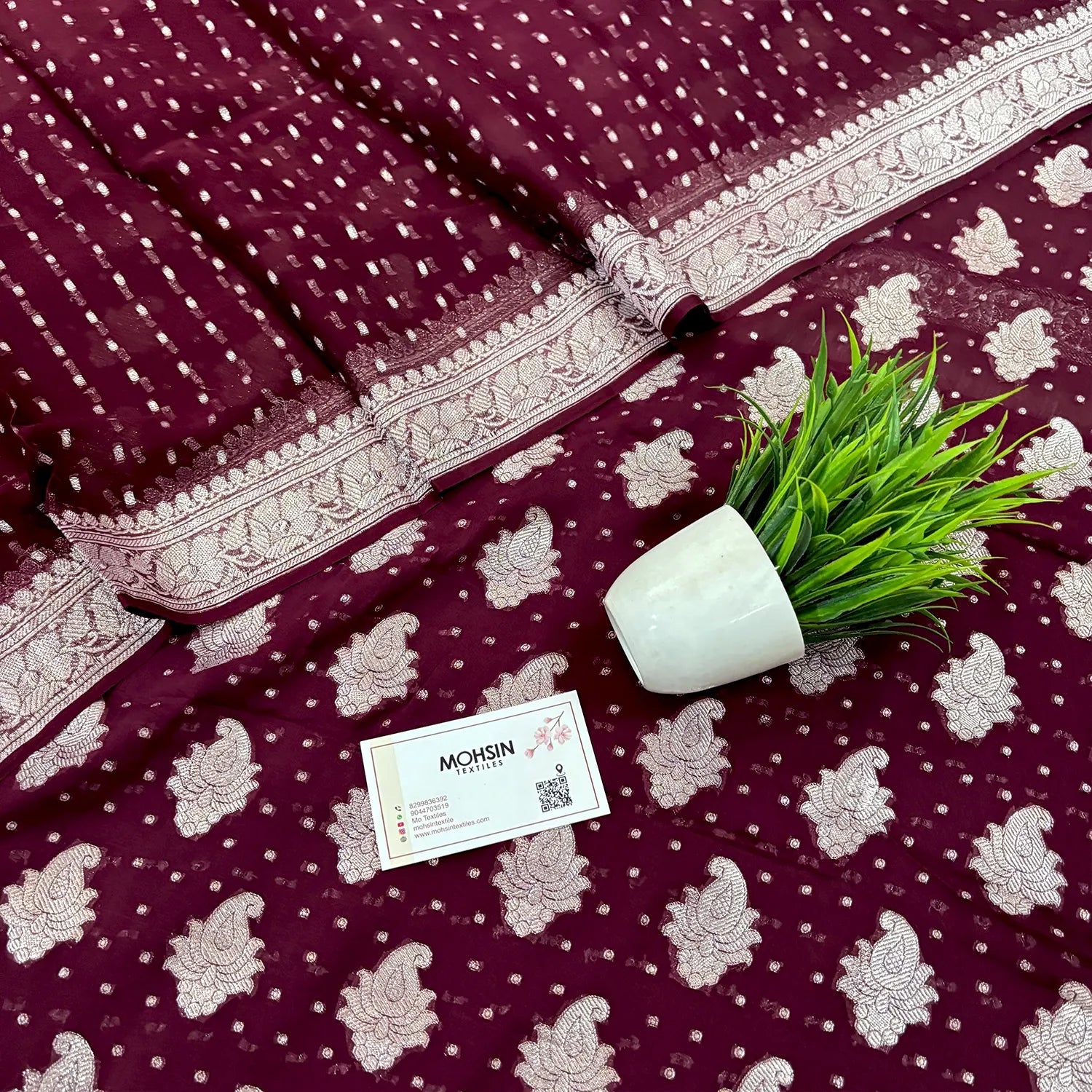 Wine Golden Zari Georgette Silk Banarasi Suit