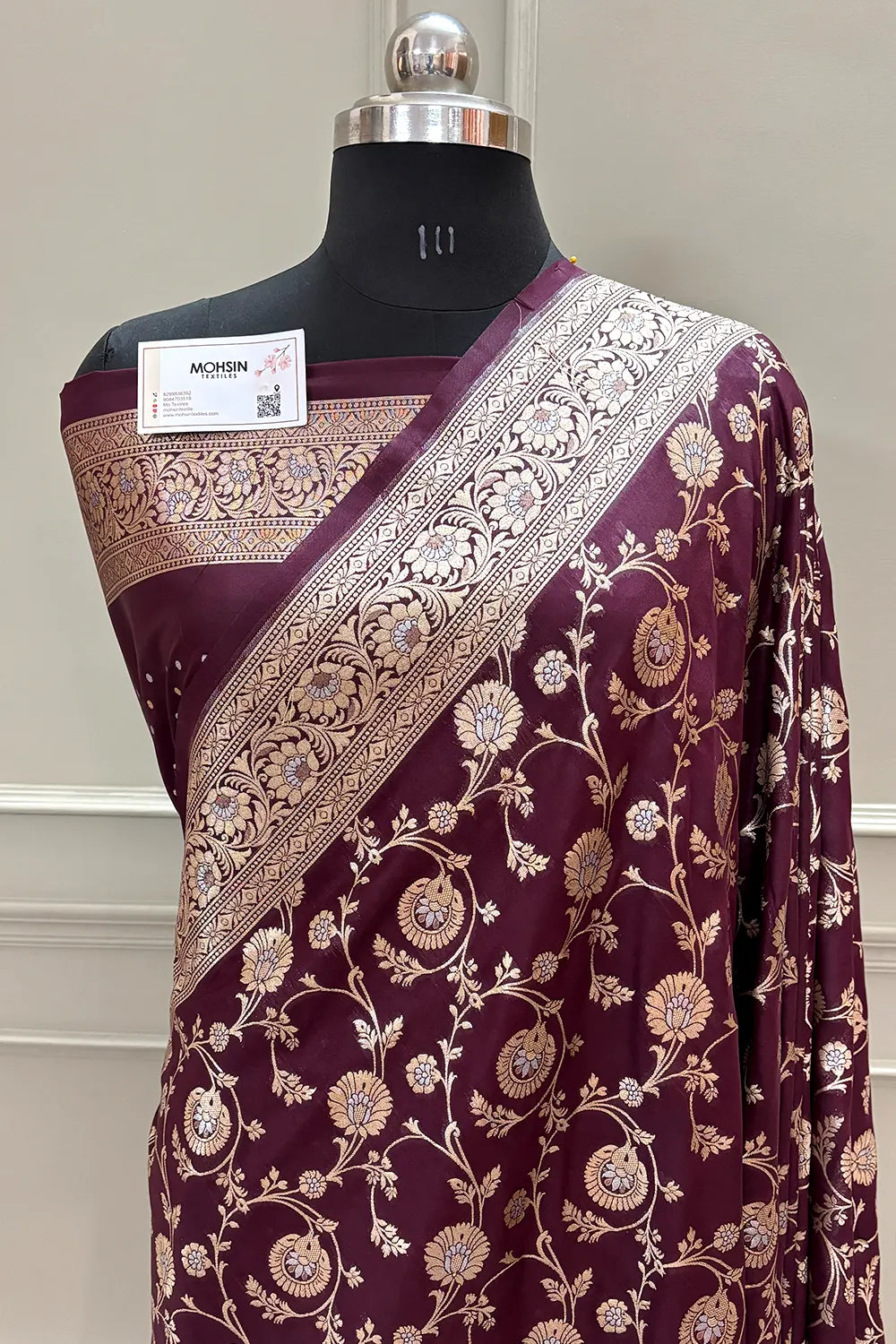 Wine Golden Zari Katan Silk Banarasi Saree