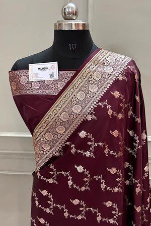 Wine Jhadi Jaal Katan Silk Banarasi Saree