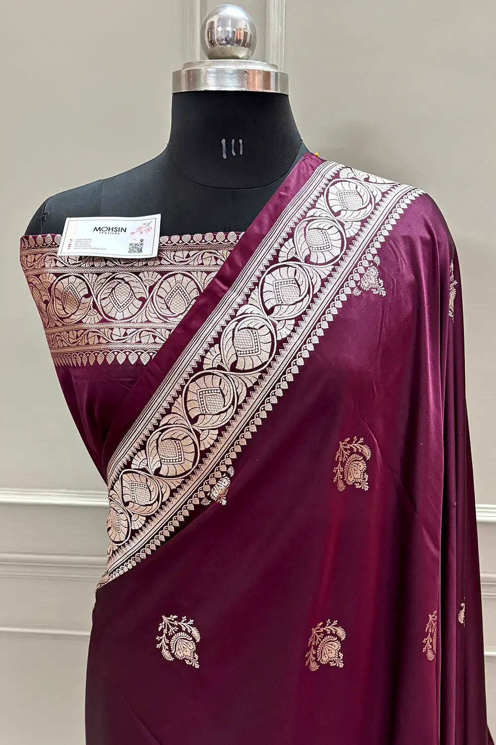 Wine Kohinoor Buti Katan Silk Banarasi Saree