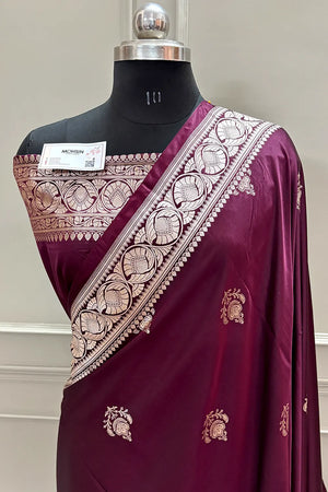 Wine Kohinoor Buti Katan Silk Banarasi Saree