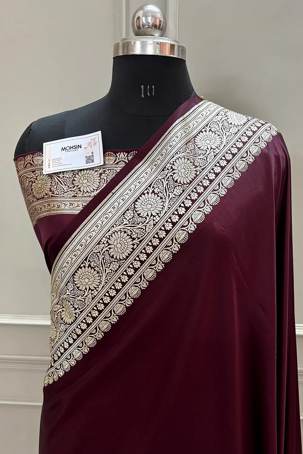 Wine Plain Golden Zari Katan Silk Banarasi Saree