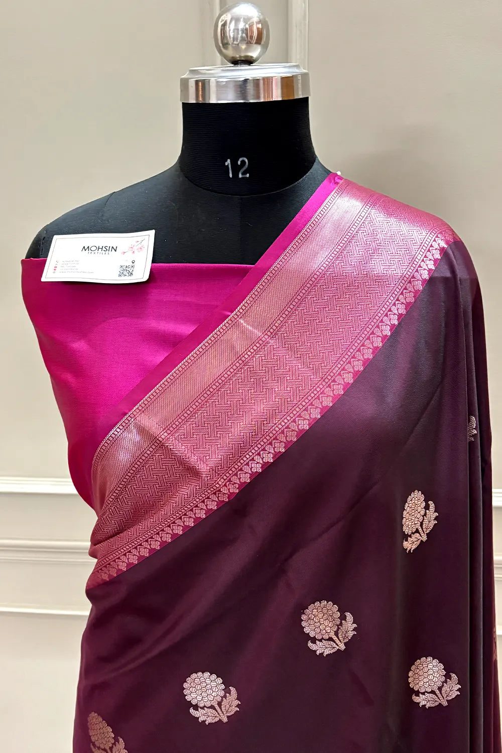 Wine and Pink Golden Zari Banarasi Silk Saree