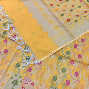 Yellow Yoga Jaal Cotton Silk Banarasi Suit