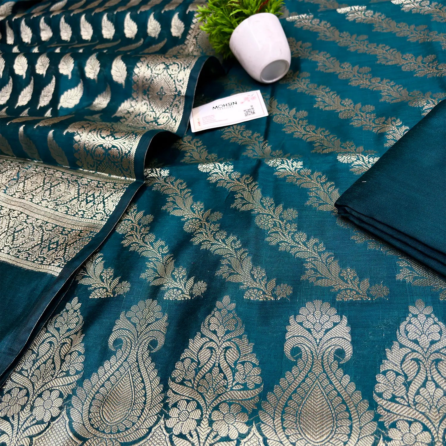 Teal Green Golden Zari Banarasi Silk Suit