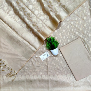 Beige Kalli Patta Katan Silk Banarasi Suit