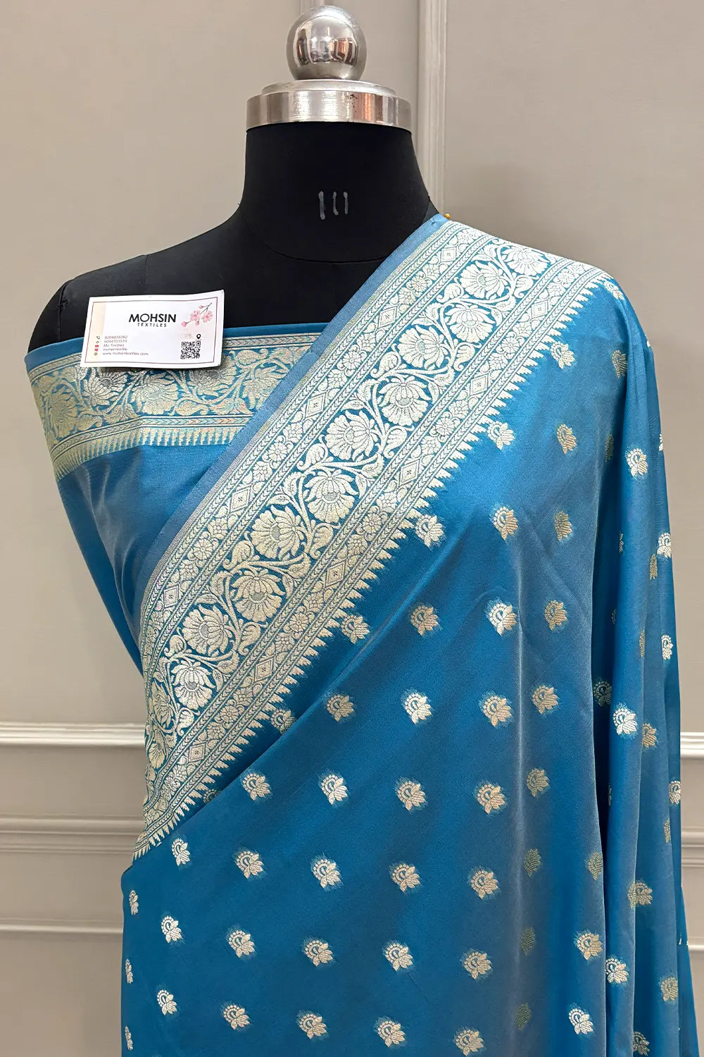 Firozi Ghonga Buti Katan Silk Banarasi Saree