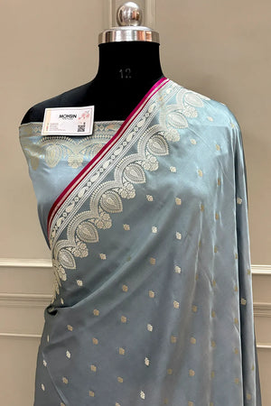Grey Jadi Buti Katan Silk Banarasi Saree