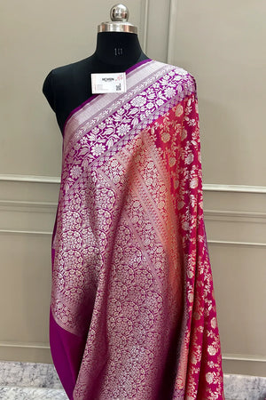 Pink and Purple Maharani Jaal Crepe Silk Banarasi Saree