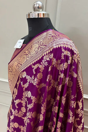 Purple Moglai Jaal Katan Silk Banarasi Saree
