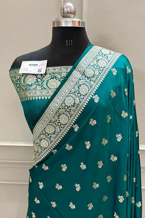 Teal Chaman Buti Katan Silk Banarasi Saree