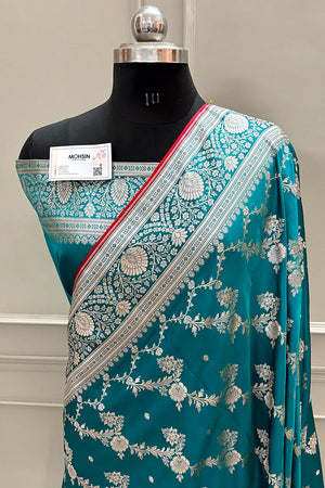Teal Papakipari Katan Silk Banarasi Saree