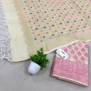 White Kaccha Patta Crush Cotton Silk Banarasi Suit