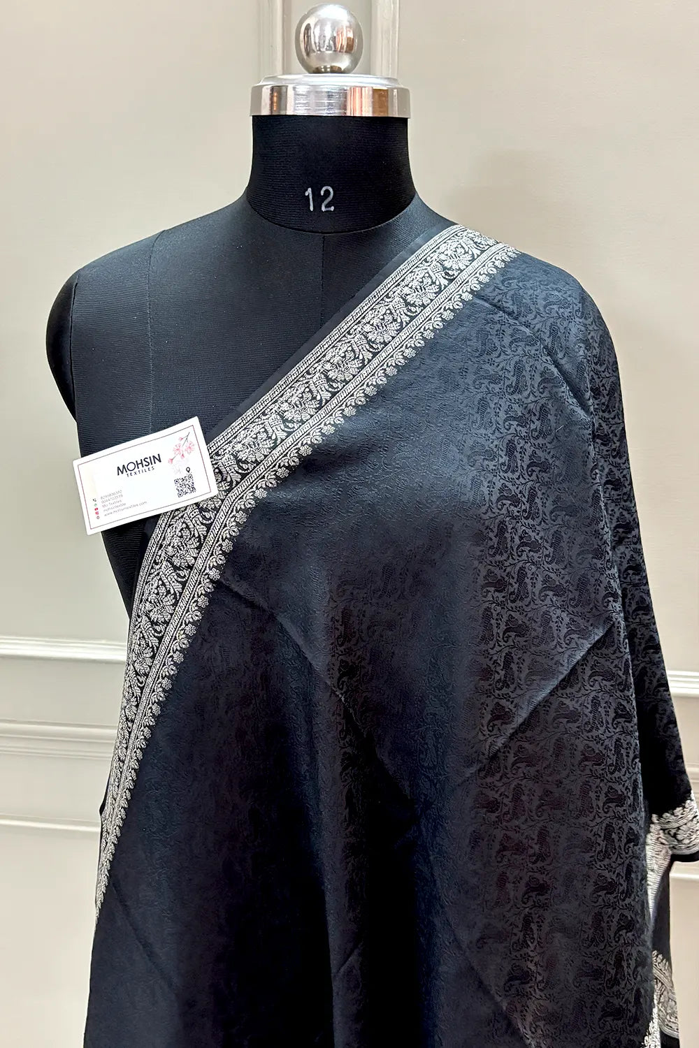 Black Resham Zari Silk Banarasi Stole