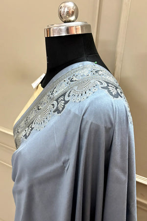 Grey and Beige Plain Resham Silk Banarasi Saree