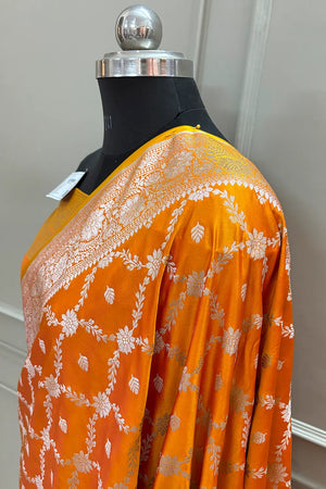 Mustard Qaidi Buti Katan Silk Banarasi Saree