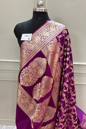 Purple Moglai Jaal Katan Silk Banarasi Saree