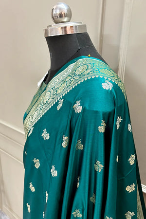 Teal Chaman Buti Katan Silk Banarasi Saree