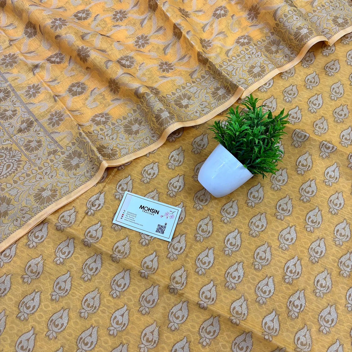 Yellow Hukum Fire Cotton Silk Banarasi Suit