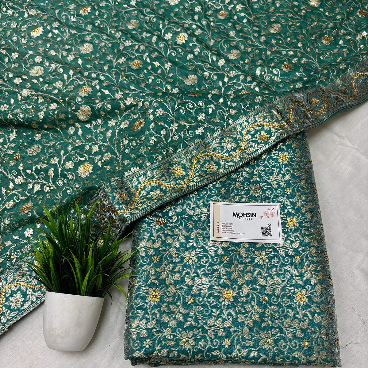 Teal Stone Work Kimkhab Silk Banarasi Gharara
