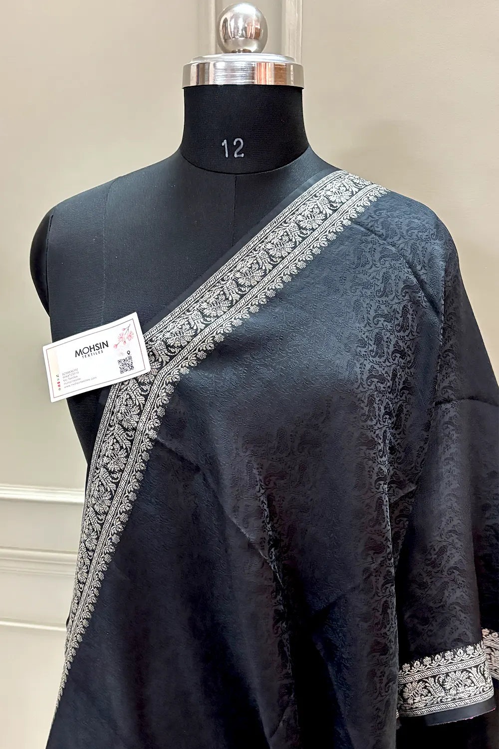 Black Resham Zari Silk Banarasi Stole