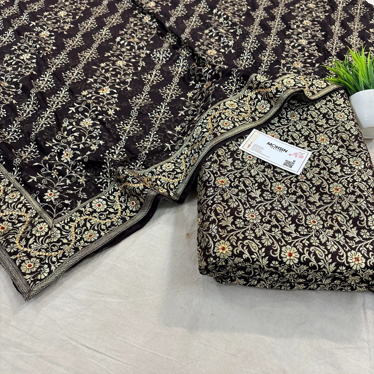 Black Stone Work Kimkhab Silk Banarasi Gharara