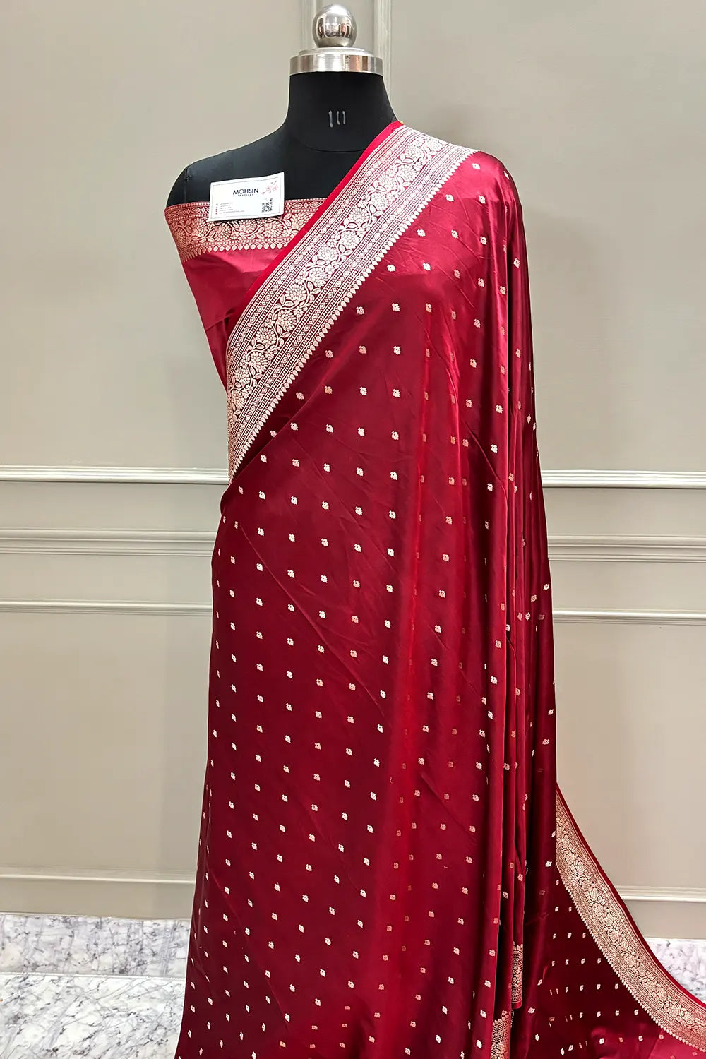 Maroon Chitrani Buti Katan Silk Banarasi Saree