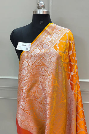 Mustard Qaidi Buti Katan Silk Banarasi Saree