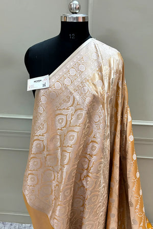 Orangish Peach Ropeway Jaal Katan Silk Banarasi Saree