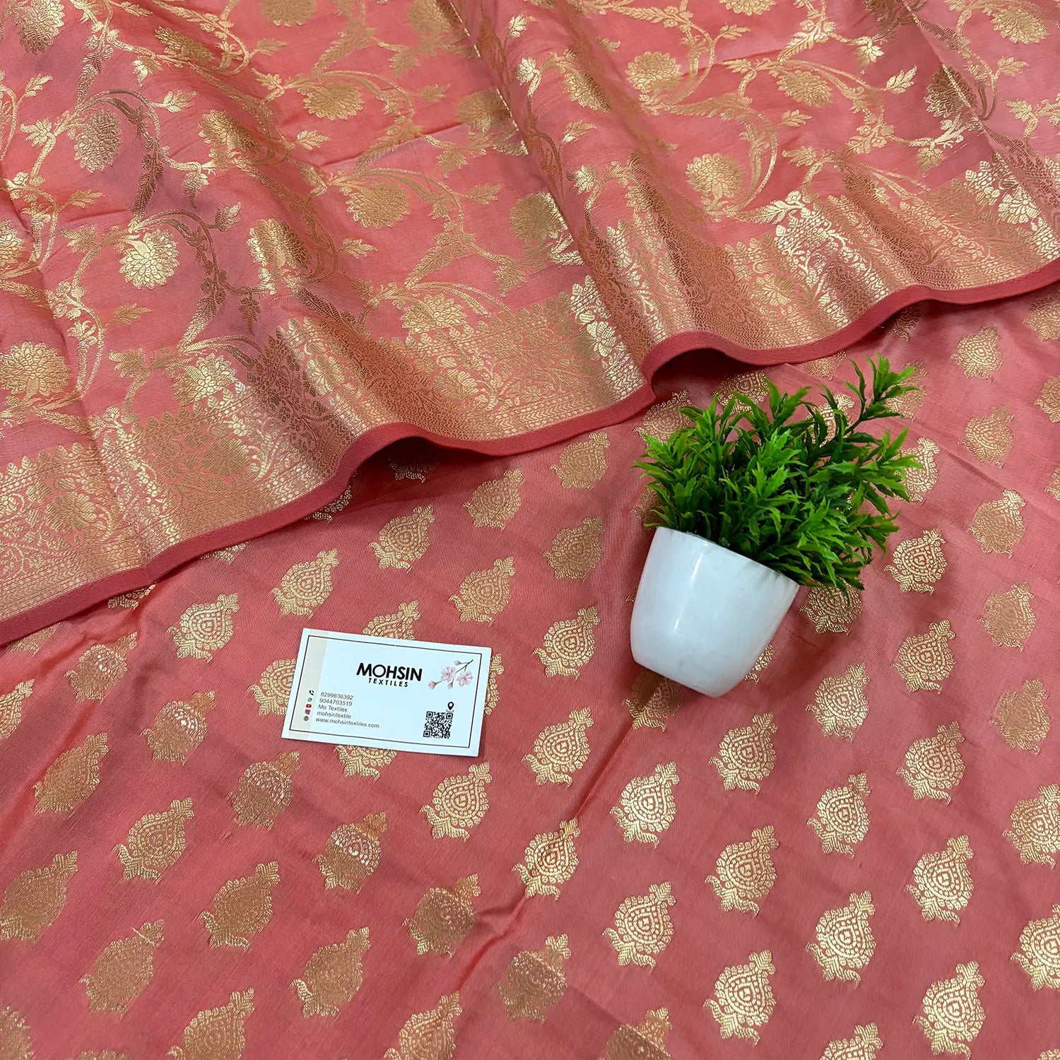 Peach Gumbad Crown Satin Silk Banarasi Suit