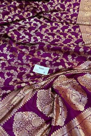 Purple Moglai Jaal Katan Silk Banarasi Saree