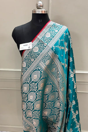 Teal Papakipari Katan Silk Banarasi Saree