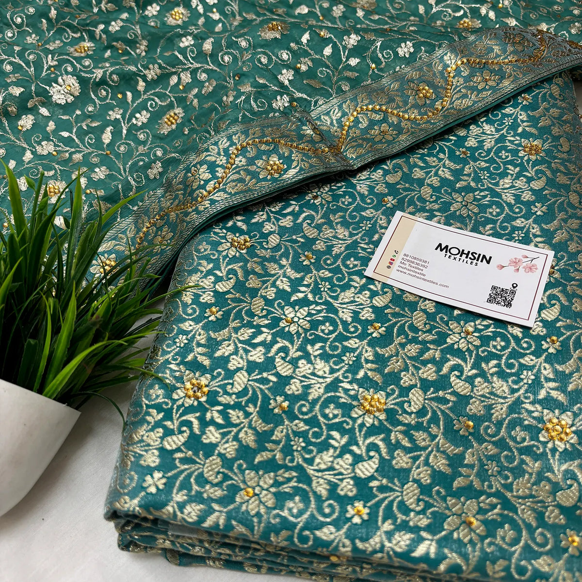 Teal Stone Work Kimkhab Silk Banarasi Gharara