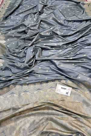 Grey Jadi Buti Katan Silk Banarasi Saree