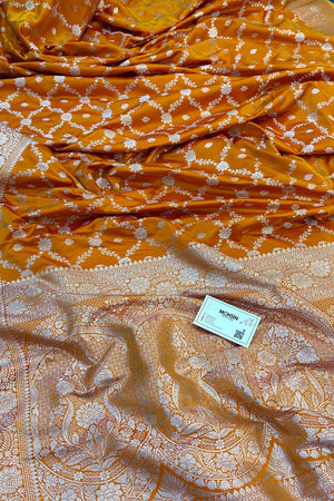 Mustard Qaidi Buti Katan Silk Banarasi Saree