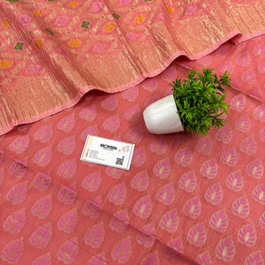 Peach Kaccha Patta Crush Cotton Silk Banarasi Suit