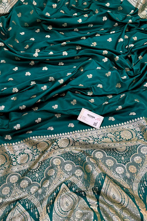 Teal Chaman Buti Katan Silk Banarasi Saree