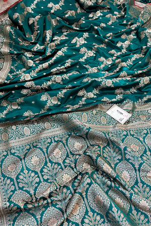 Teal Papakipari Katan Silk Banarasi Saree