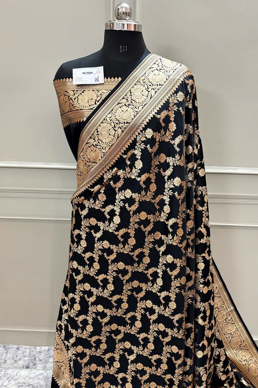 Black Moglai Jaal Katan Silk Banarasi Saree