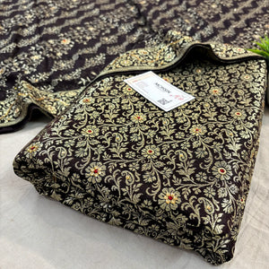 Black Stone Work Kimkhab Silk Banarasi Gharara