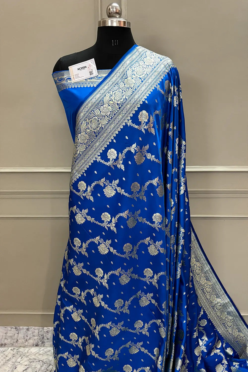 Firozi Tirchi Daal Katan Silk Banarasi Saree