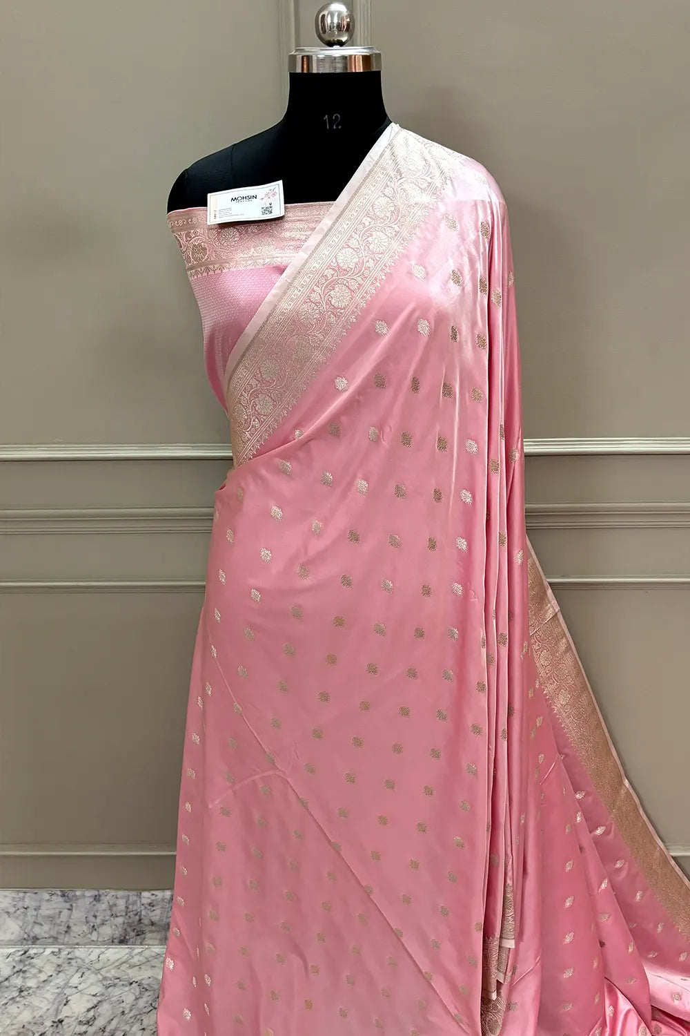 Baby Pink Flying Buti Katan Silk Banarasi Saree
