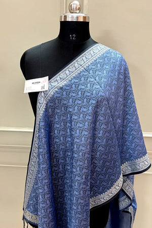 Blue Resham Zari Silk Banarasi Stole