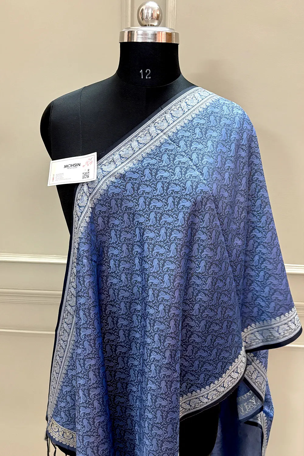 Blue Resham Zari Silk Banarasi Stole