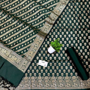 Bottle Green Sunflower Katan Silk Banarasi Suit