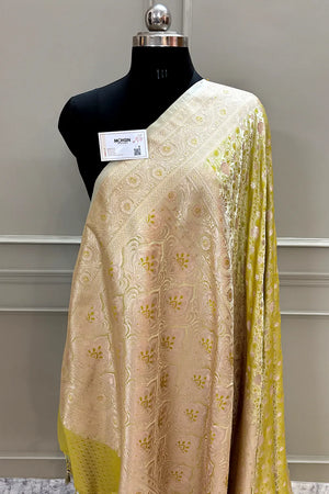 Dark Pista Chunni Munni Buti Katan Silk Banarasi Saree