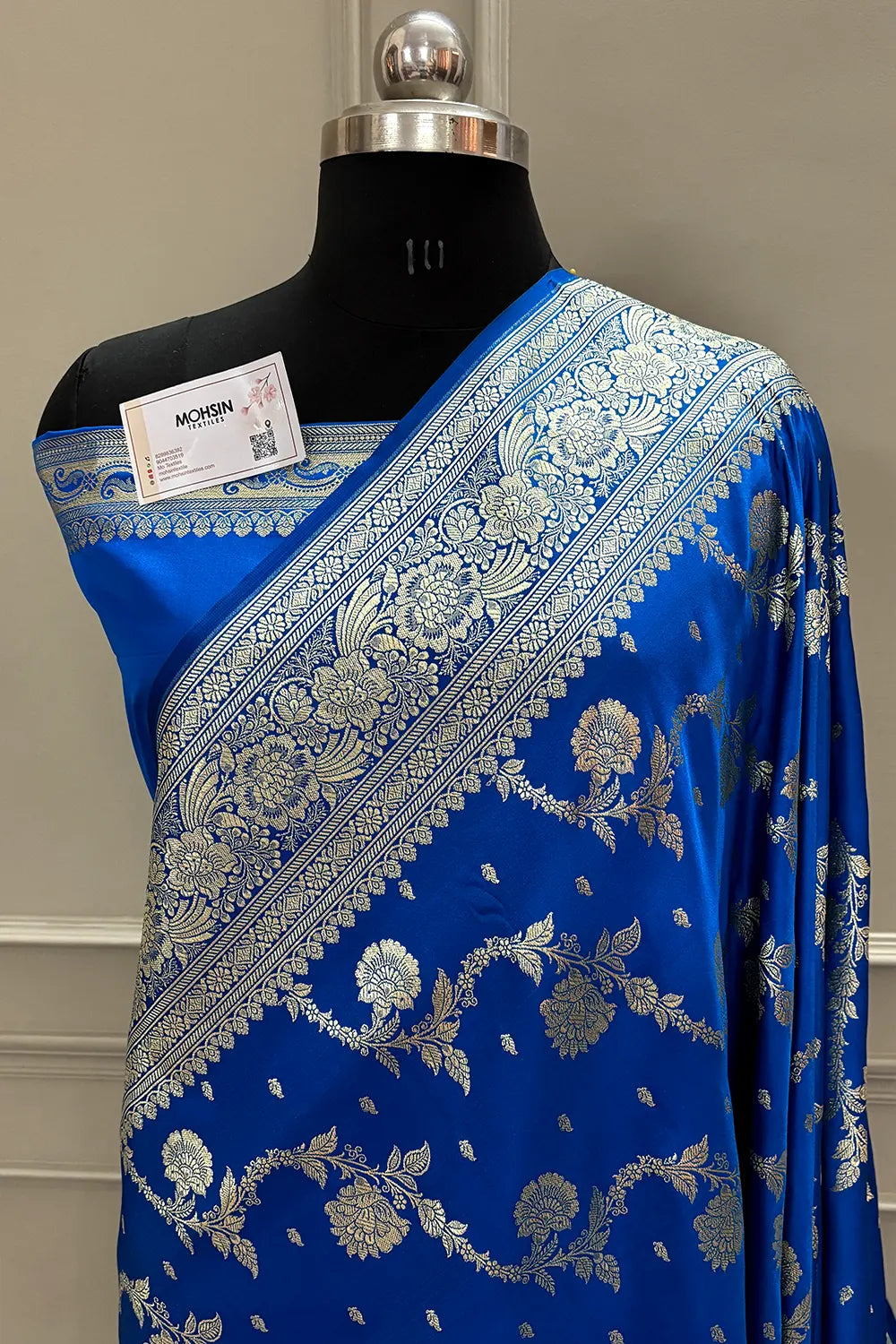 Firozi Tirchi Daal Katan Silk Banarasi Saree